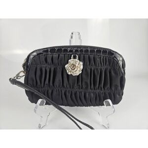 Vintage Brighton Wristlet Black Rouching & Black Croc Embossed Leather Trim
